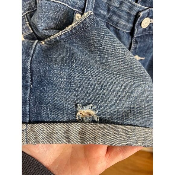 Levis Denim Jean Shorts L Blue Overalls Retro Concert Western Y2K Boho Classic - Picture 7 of 16